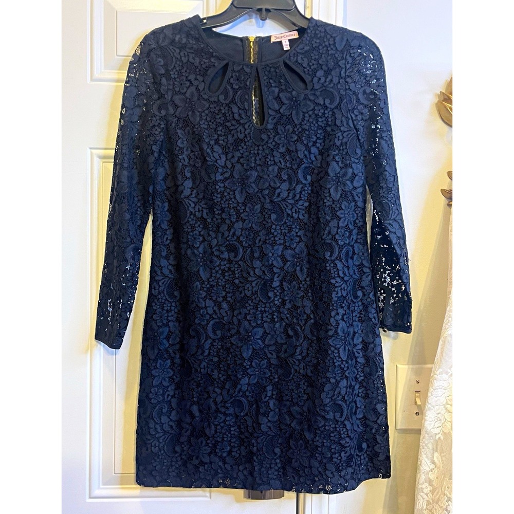 Y2K Juicy Couture Black Floral Lace Mini Dress 0 Cutout Gold Zipper Whimsigoth